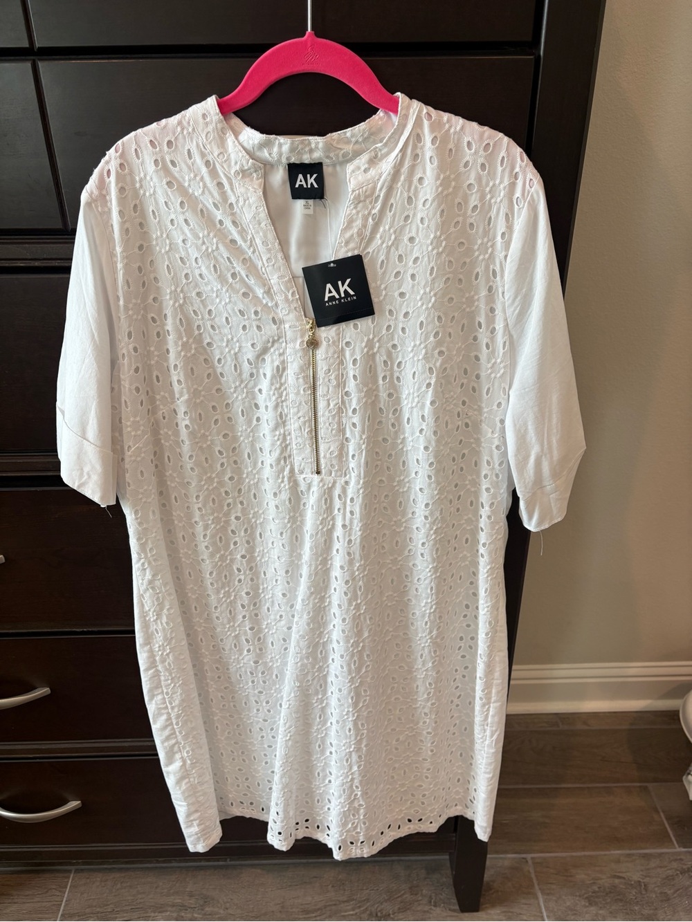 Anne Klein White Eyelet Zip-Front Shift Dress